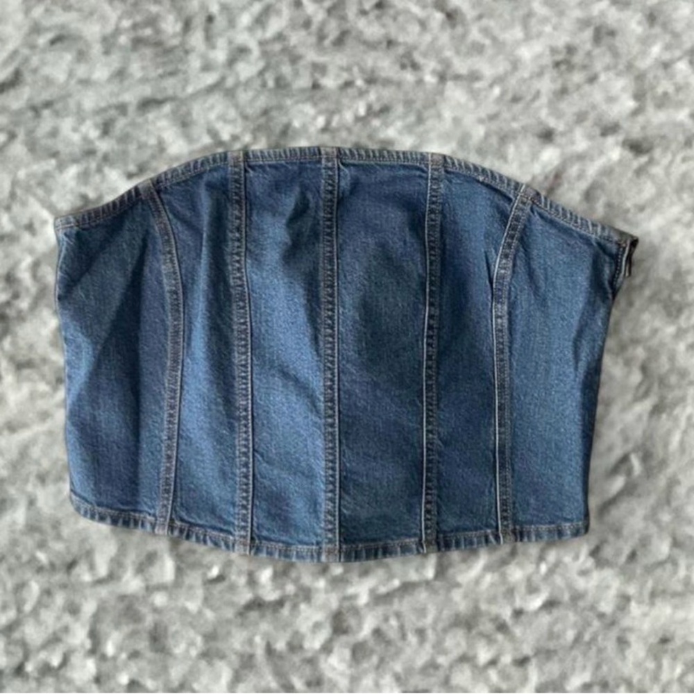 Denim Strapless Corset Top - Blue